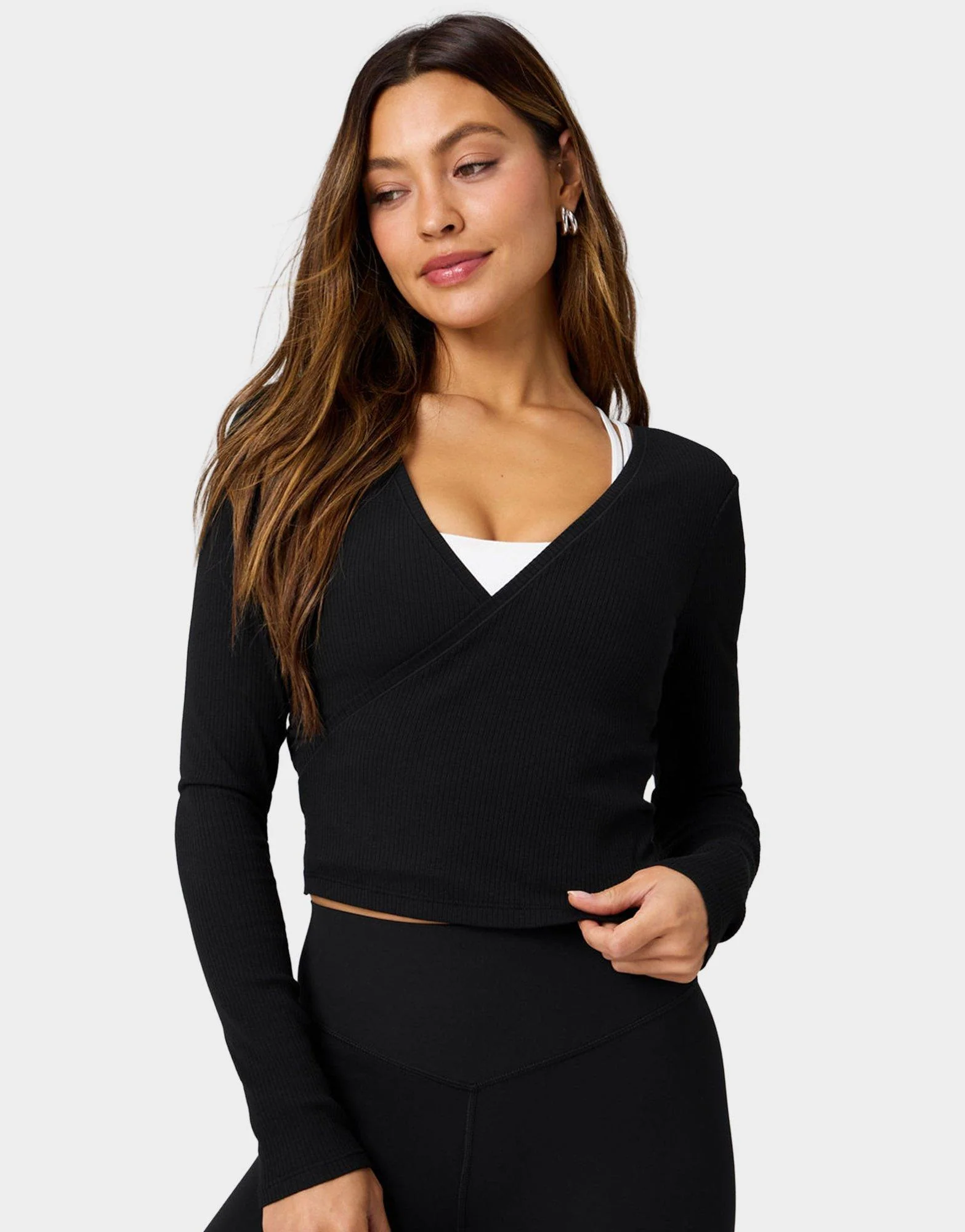 Modal Rib V-Neck Long-Sleeve Top